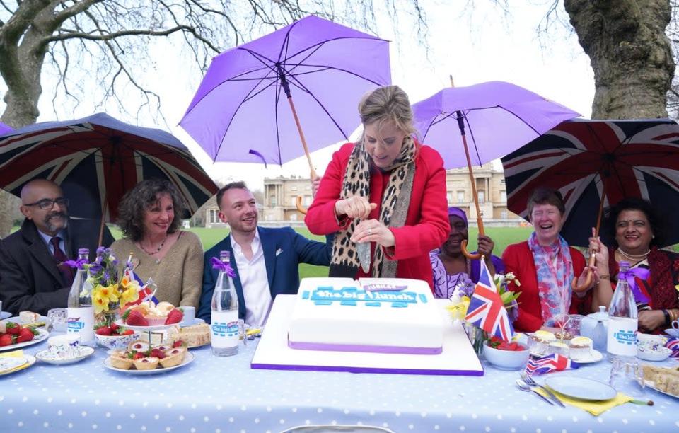 The former Bake Off judge was in charge of cutting the cake (Jonathan Brady/PA) (PA Wire)