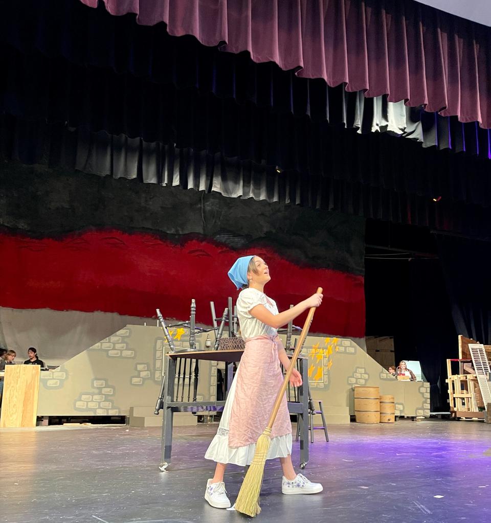 Marinna Andriopoulos as the young Cosette in Central High School’s production of Les Misérables during rehearsal on April 25, 2023.