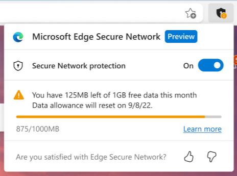 Microsoft Edge VPN data limit