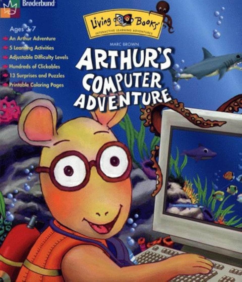 Cover of "Arthur's Computer Adventure" featuring Arthur the aardvark playing on the computer