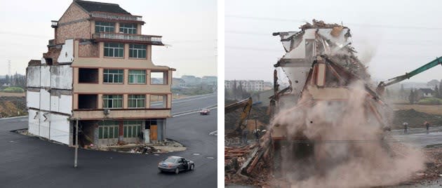 The famous "nail house" was demolished over the weekend to complete the newly built road (Rex)