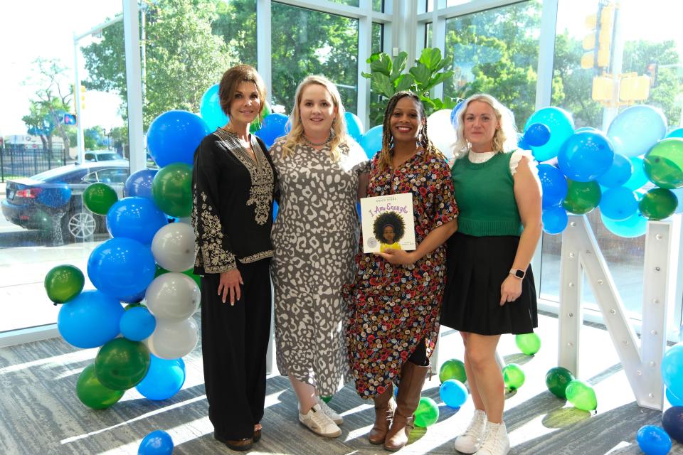 Discussion panel members, from left, Traci Prather, Adrienne Mims, Rachel Chandler, and Rachel Aragon May 9 at the Leaders Readers Network Teacher Appreciation Event in Amarillo.