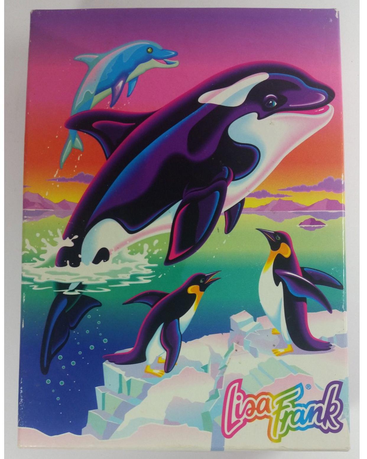 Vintage Lisa Frank Box 7x5in Max Splash Gift Trinkets Whale Dolphin Penguin