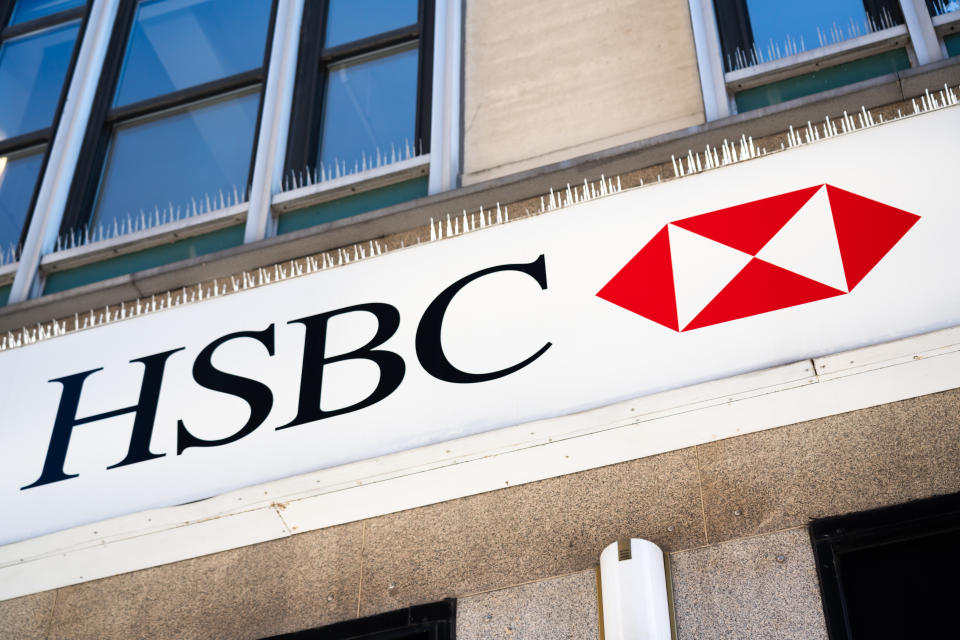 British multinational banking and financial services holding company, The Hongkong Shanghai Banking Corporation or HSBC logo seen at one of their branches. (Photo by Alex Tai / SOPA Images/Sipa USA)