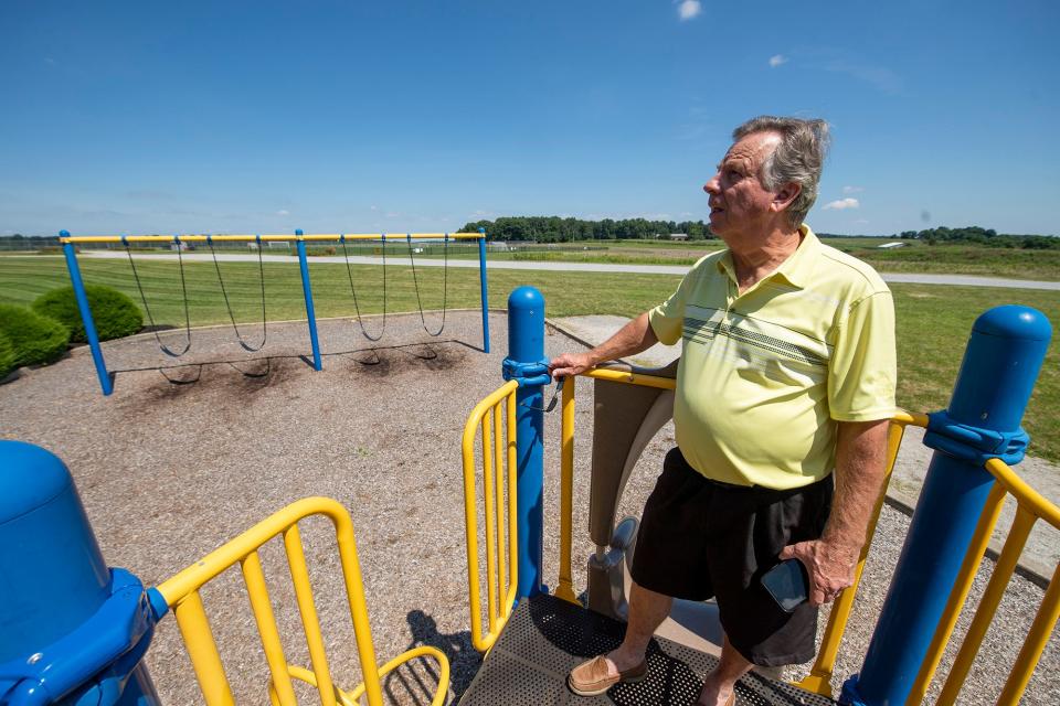 Hopewell Township resident Ken Smith stands in a playground area in the Hopewell Township recreation area on August 8, 2022 that may be removed to open a landfill on the property that is part of a closed landfill and former Superfund site.