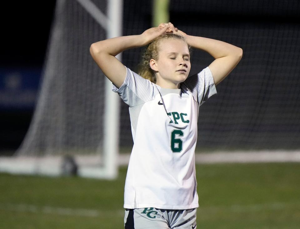 Flagler Palm Coast's Katherine Ouellette (6) during a match with Matanzas at Matanzas High School in Palm Coast, Tuesday, Dec.5, 2023.