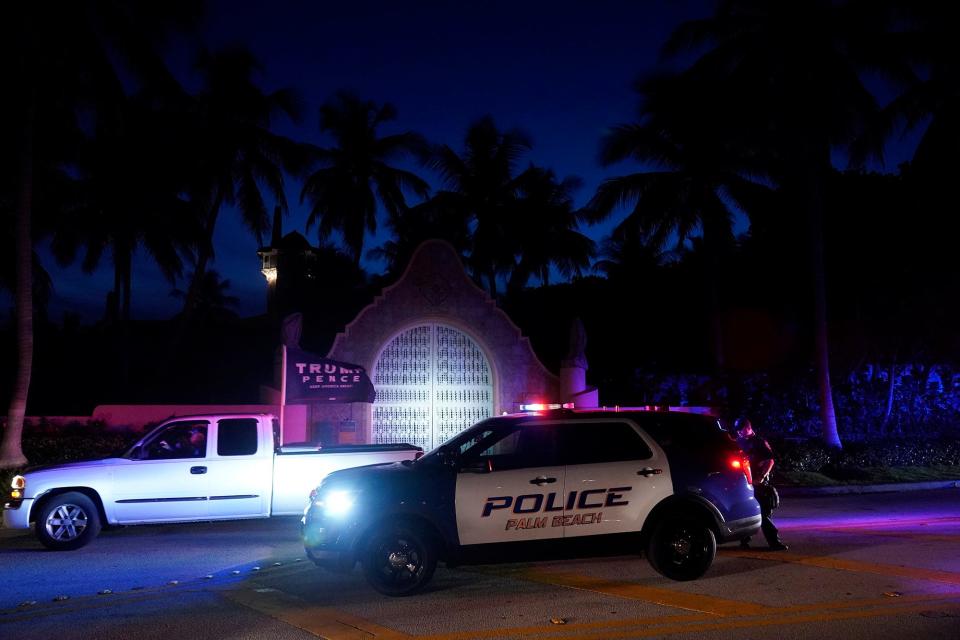 Police presence outside Donald Trump's Mar-a-Lago estate on August 8, 2022, in Palm Beach, Florida.