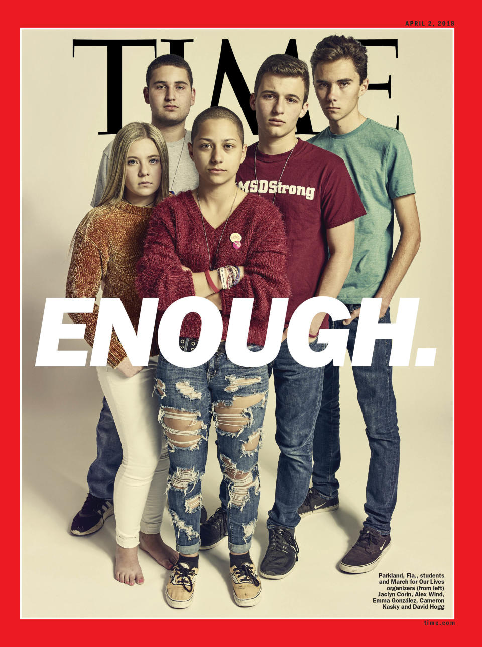 Parkland students and March for Our Lives organizers Jaclyn Corin (L), Alex Wind, Emma Gonz&aacute;lez, Cameron Kasky and David Hogg. (Photo: Time)