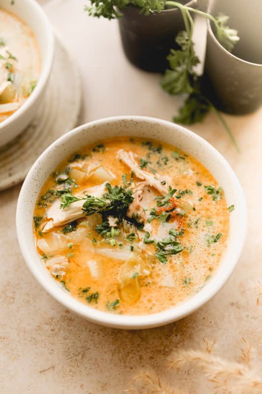 <p>White Chicken Red Wine</p><p>This soup is creamy, hearty, healthy, and feeds a crowd. The best part is that it's wrapped up in 30 minutes! What's not to love about that?!</p><p><strong>Get the recipe: <a href="https://whitekitchenredwine.com/chicken-potato-soup/" rel="nofollow noopener" target="_blank" data-ylk="slk:Chicken Potato Soup;elm:context_link;itc:0;sec:content-canvas" class="link ">Chicken Potato Soup</a></strong></p>