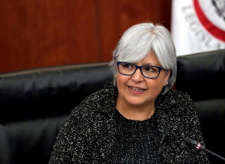 FILE PHOTO: Mexico's Economy Minister Graciela Marquez reacts during the delivery of the United States-Mexico-Canada Agreement (USMCA) deal at the Senate building in Mexico City
