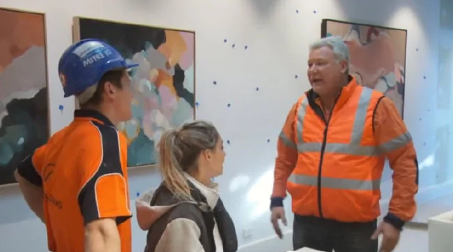 'Finish the bloody house!': Block host Scott Cam storms out on Tess and Luke. Photo: Channel Nine.