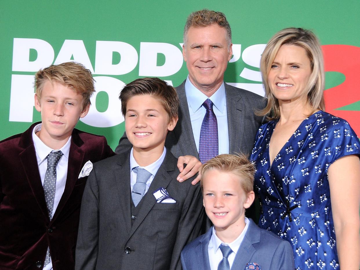 Will Ferrell, wife Viveca Paulin and their sons, (L-R) Magnus Ferrell, Mattias Ferrell and Axel Ferrell attend the premiere of Paramount Pictures' 'Daddy's Home 2' at Regency Village Theatre on November 5, 2017 in Westwood, California