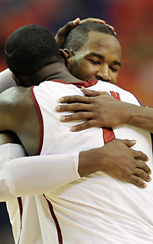 Chris Hines and JaMychal Green celebrated advancing and sealing a bid with the win