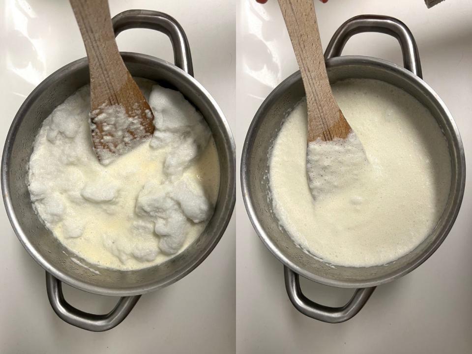 Folding the egg whites into the mixture.