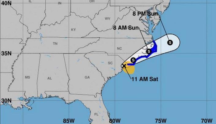 The 11 a.m. July 2 forecast track for Tropical Storm Colin