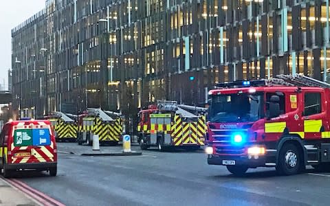 Fire engines line up outside the city's station - Credit: Matthew Vincent /PA