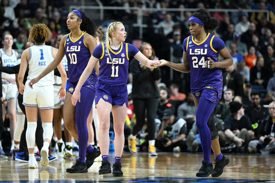 Hailey Van Lith's numbers are down since she arrived at LSU, but she's happier to be on a team playing for a shot at the Final Four. (Photo by Greg Fiume/NCAA Photos via Getty Images)