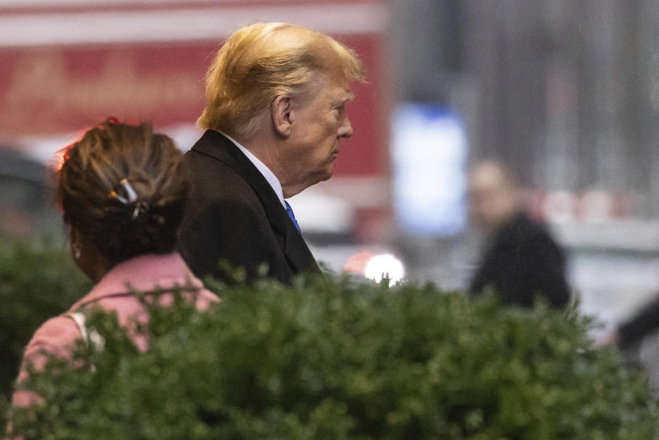 Former President Donald Trump leaves his apartment building, Thursday, Jan 25, 2024, in New York. (AP Photo/Yuki Iwamura)