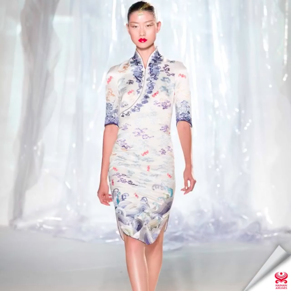 The uniform features a blend between the modern Western-style fashion trends and traditional Chinese art elements like cloud drawings, waves and even the Chinese mythical bird – the Roc. Photo: Hainan Airlines