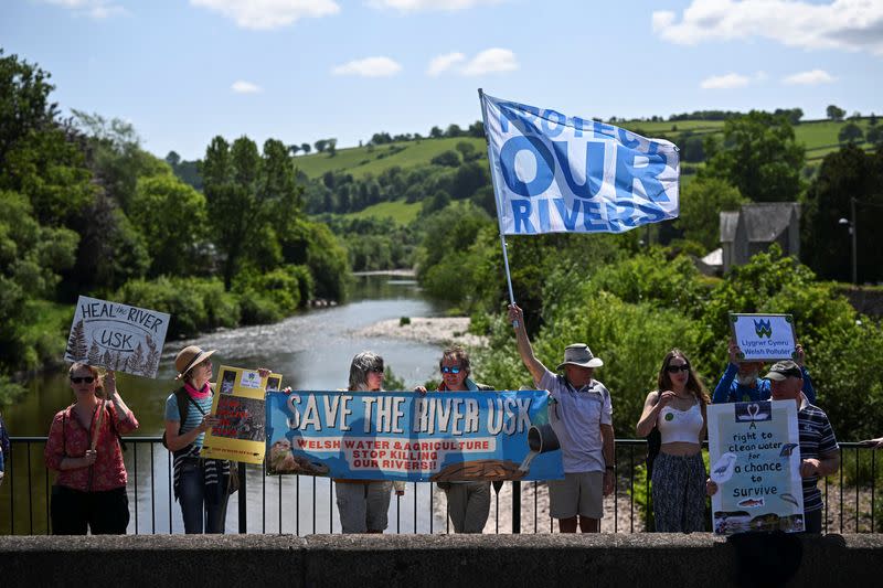 Protest organised by water charity Save The River Usk in Brecon