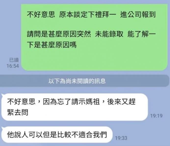 老闆錄取原PO男友後來卻反悔，理由竟是「媽祖說不適合」。（圖／翻攝自 Pixabay、Dcard）