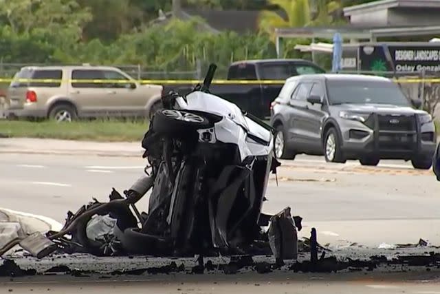 <p>nbcmiami</p> A 15-year-old driver crashed this Audi while being chased by police