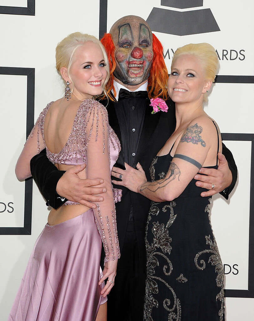 Gabrielle Crahan (left) with father Shawn and mother Chantel at the 56th Grammy Awards in Los Angeles.