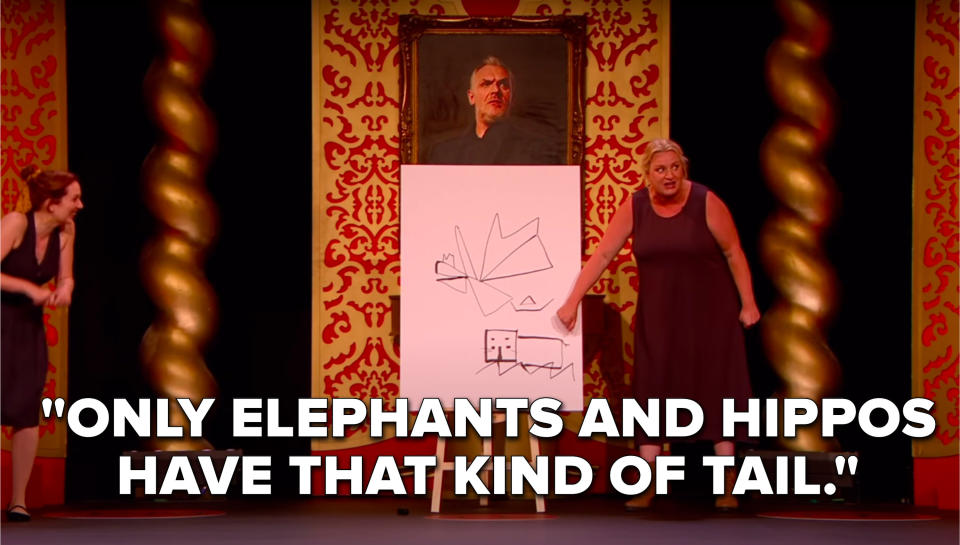 Daisy May Cooper yells, "ONLY ELEPHANTS AND HIPPOS HAVE THAT KIND OF TAIL"