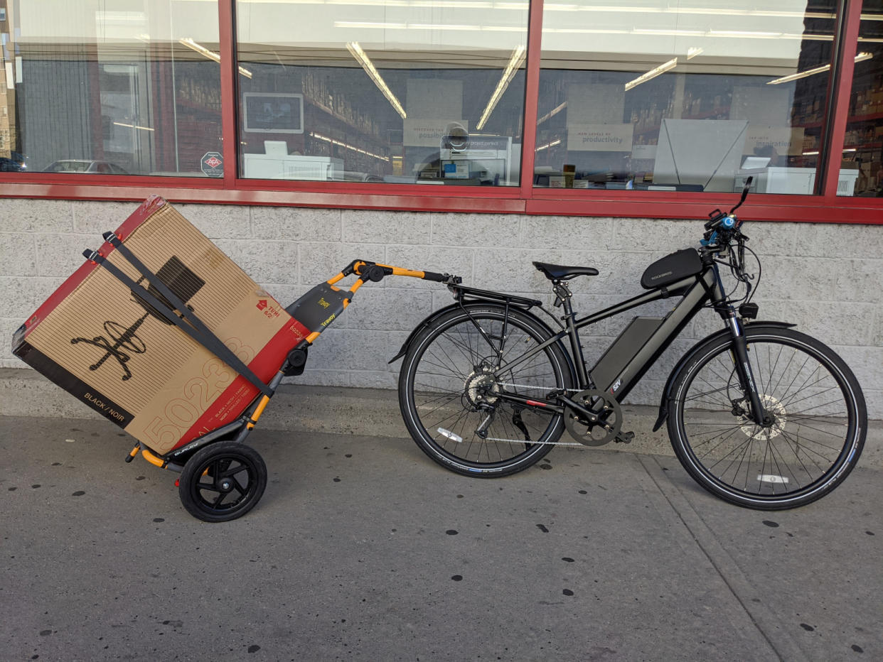 I picked up an office chair from Staples with the older version of the Travoy. Note I had to use separate cam straps as the included tie-downs straps were not long enough for this particular package.