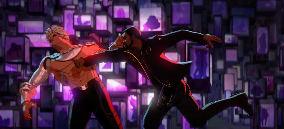 The Collector and T'Challa/Star-Lord do battle in 'What If'. (Disney)