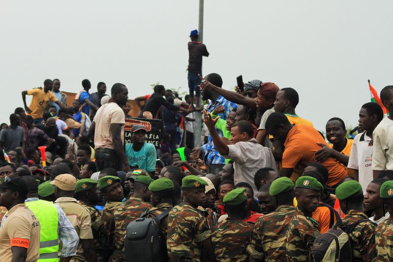 Thousands of Nigeriens gather in support of the putschist soldiers and to demand the French army to leave, in Niamey