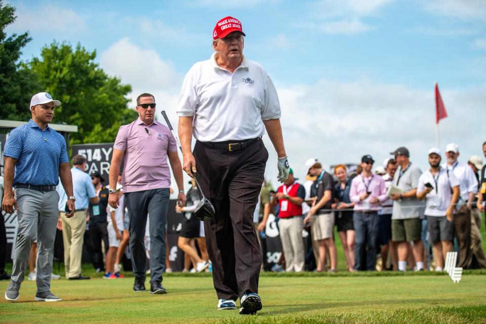 Former President Donald Trump at the LIV Invitational Pro-Am on July 28, 2022, on his golf resort in Bedmister, N.J.