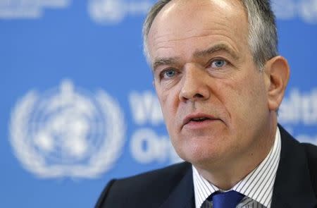 Etienne Krug, Director of the World Health Organization's Department for Management of Noncommunicable Diseases, Disability, Violence and Injury Prevention addresses a news conference for the launch of the Global Status Report on Road Safety 2015 at the WHO headquarters in Geneva, Switzerland, October 19, 2015. REUTERS/Denis Balibouse