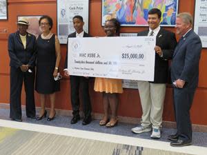 NCI board member Naomi Hodge-Muse; NSBE Chapter Director Helen Howell; chapter members Bryson Broadnax, Chloe Taylor and Bailey Stanley; and NCI Board Chair Sen. William Stanley, Jr.