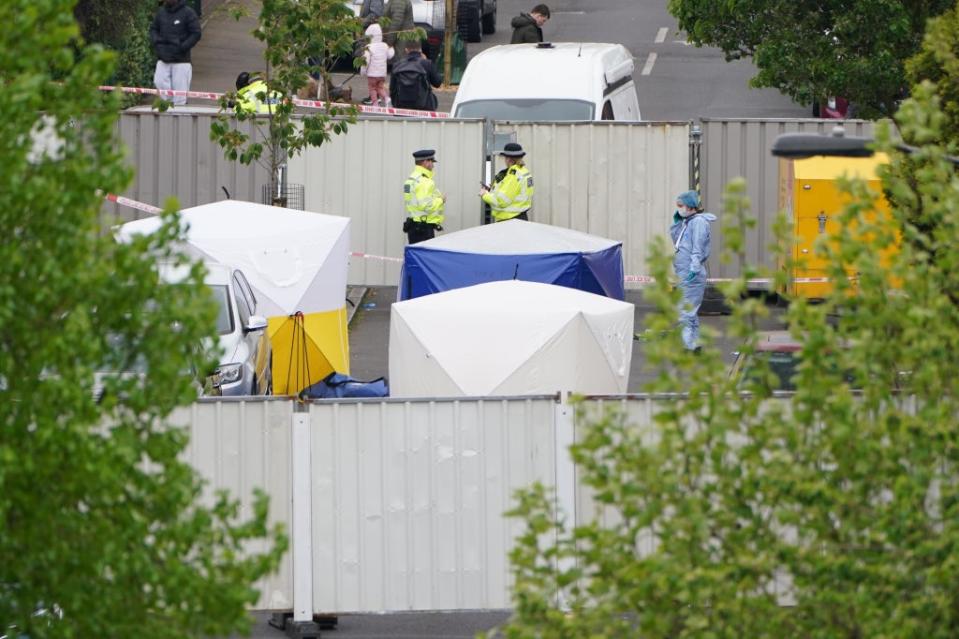 Police forensic tents outside a house in Bermondsey, south-east London, after three women and a man were stabbed to death in the early hours of Monday (Kirsty O’Connor/PA) (PA Wire)