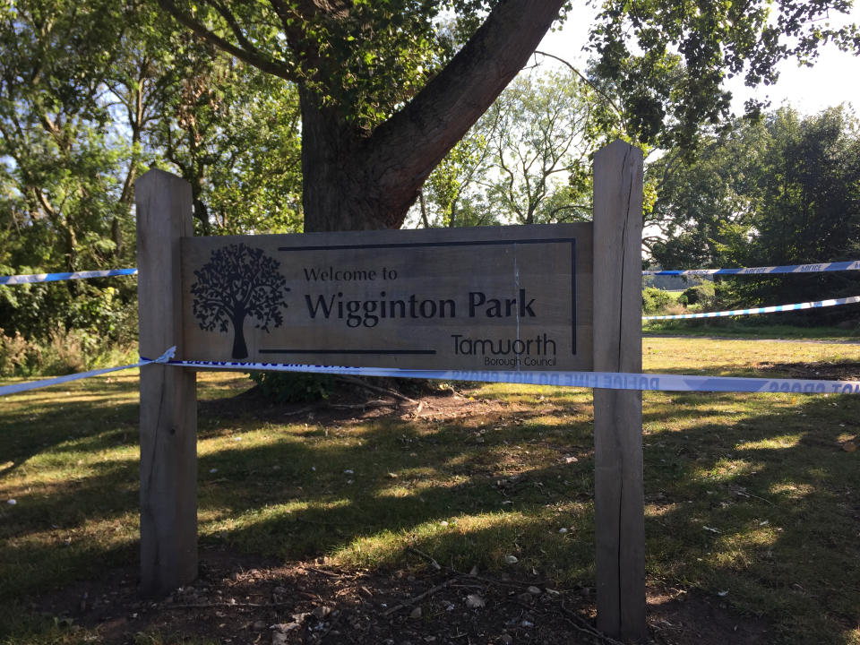 A police cordon in Wigginton Park, Tamworth, Staffordshire, where a 19-year-old woman died on Thursday evening (PA)