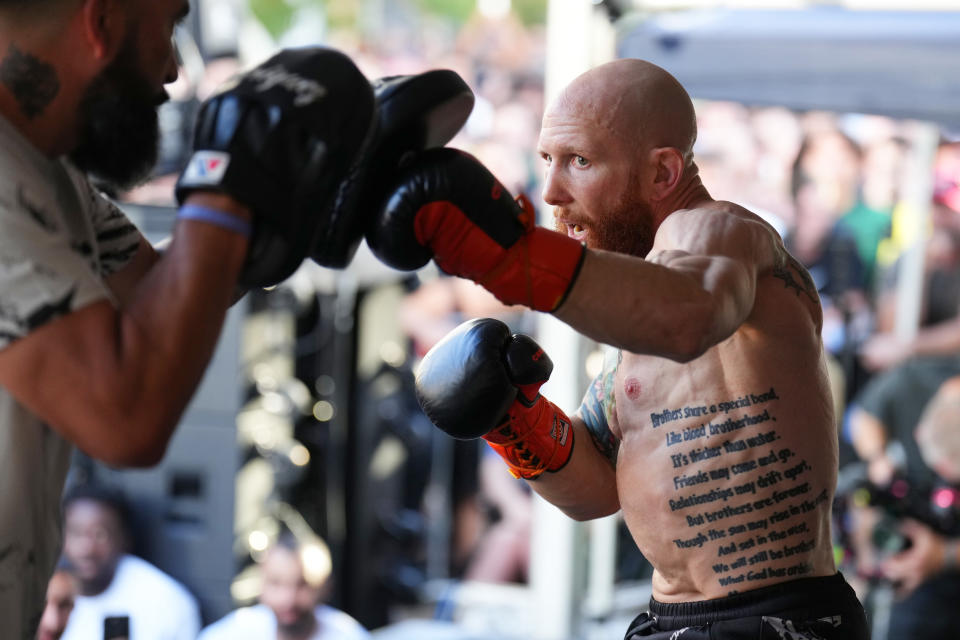 PERTH, AUSTRALIA - FEBRUARY 09:  Josh Emmett holds an open training session for fans and media during the UFC 284 Open Workouts at Elizabeth Quay - The Landing on February 9, 2023 in Perth, Australia. (Photo by Chris Unger/Zuffa LLC)