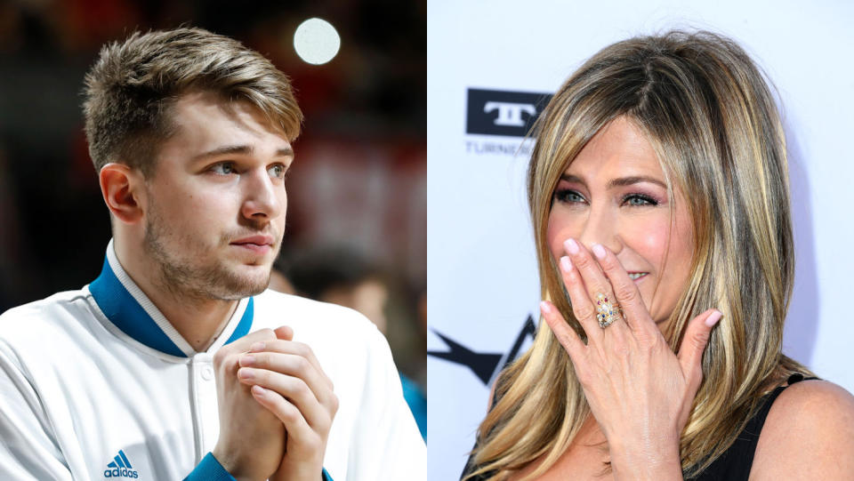 Slovenian basketball phenom Luka Doncic, 19, has the hots for 49-year-old actress Jennifer Aniston. (Getty Images)