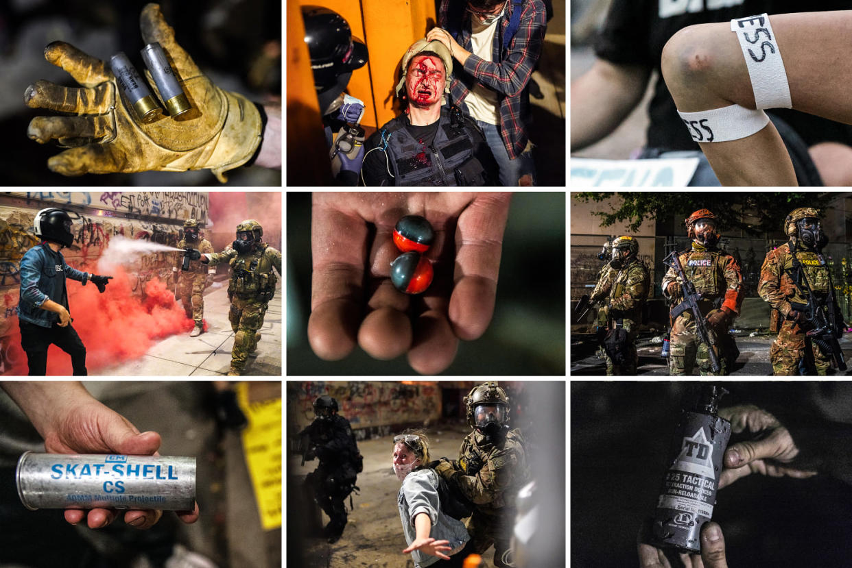 Compilation of images from the portland protests of 2020 (Getty Images; AP; Sipa via AP; MediaPunch)