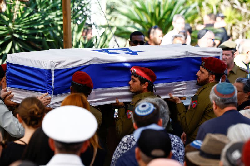 Funeral for Gal Meir Eisenkot, 25, son of Israeli cabinet minister and former military chief Gadi Eizenkot in Herzliya