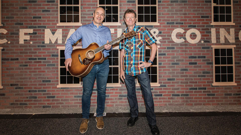 Martin President  and CEO Thomas  Ripsam (left) and  Executive  Chairman Chris  Martin pose with  the new CEO-10 at  NAMM 2023.