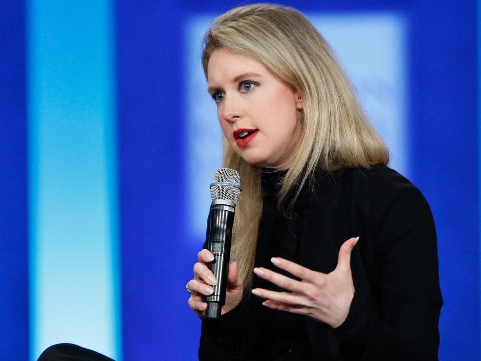 Elizabeth Holmes speaks on stage during the closing session of the Clinton Global Initiative 2015 (Getty)