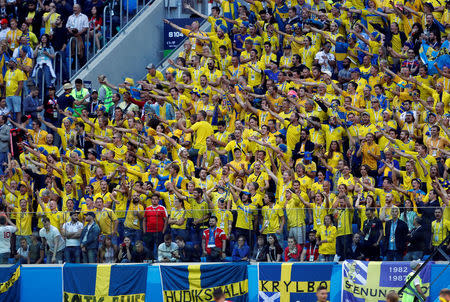 Soccer Football - World Cup - Round of 16 - Sweden vs Switzerland - Saint Petersburg Stadium, Saint Petersburg, Russia - July 3, 2018 Sweden fans REUTERS/Lee Smith