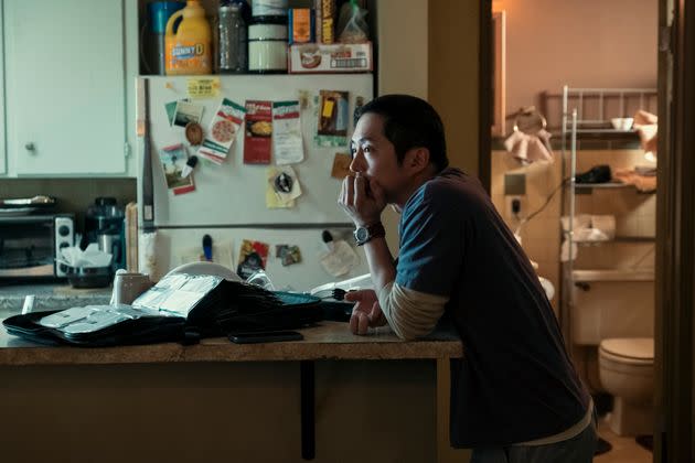 Steven Yeun as Danny, a contractor whose road rage incident with a stranger named Amy (Ali Wong) turns into a full-blown feud, in the Netflix series 