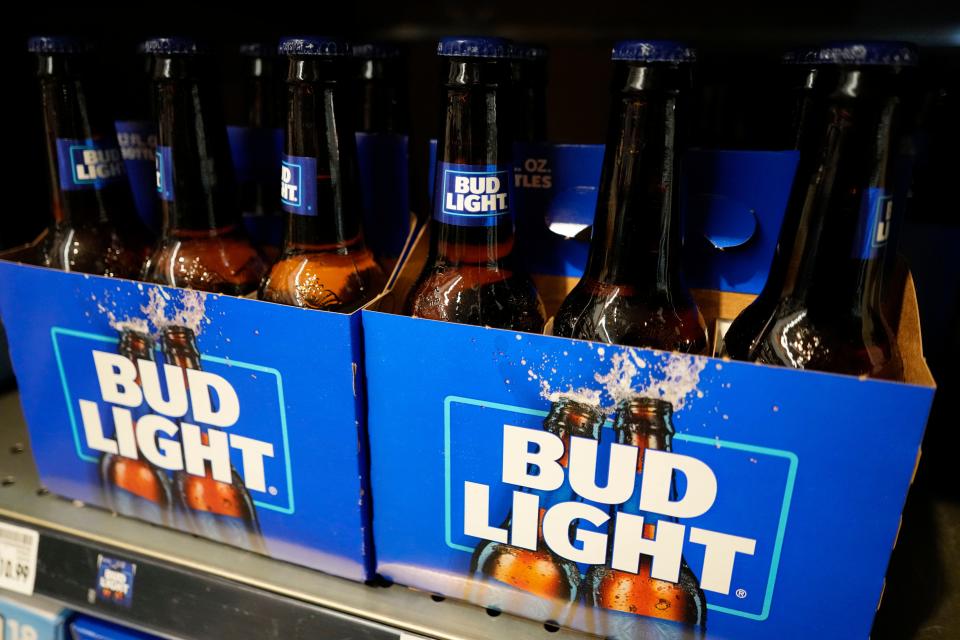 Bottles of Bud Light beer are seen at a grocery store in Glenview, Ill., Tuesday, April 25, 2023.