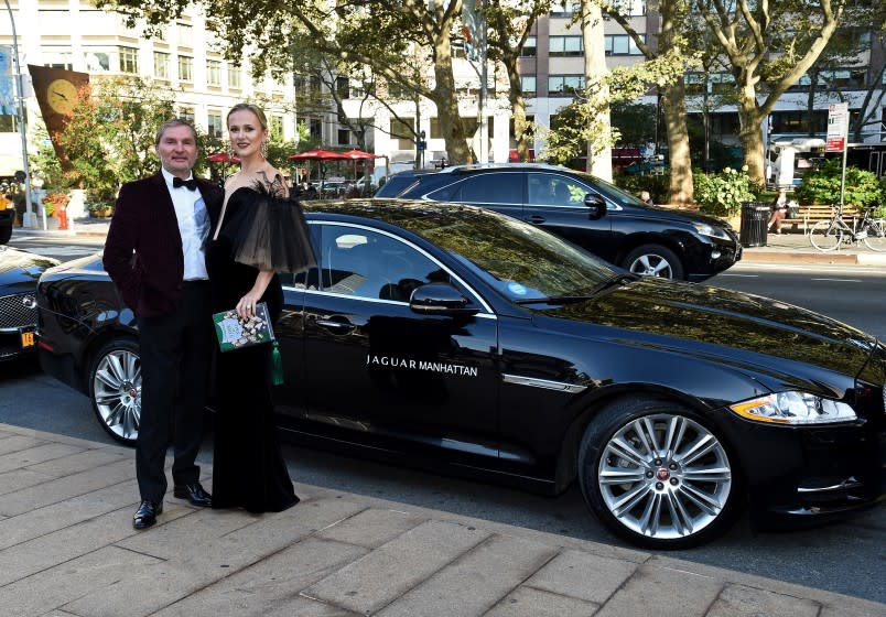 NEW YORK, NY - SEPTEMBER 26: President and CEO of Jaguar Land Rover Manhattan, Gary Flom and Svitlana Flom pose during Jaguar Land Rover Manhattan Presents The Opening Of The Metropolitan Opera's "Tristan Und Isolde" at The Metropolitan Opera House on September 26, 2016 in New York City. (Photo by Ilya S. Savenok/Getty Images for Jaguar Land Rover)