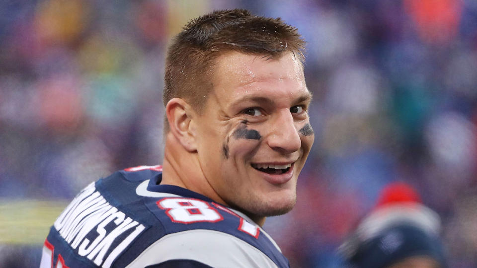 Rob Gronkowski hasn’t spent a cent of his NFL salary since starting his career in 2010. Pic: Getty