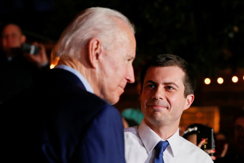 FILE PHOTO: Former Democratic presidential candidate Pete Buttigieg endorses former U.S. Vice President Joe Biden at Chicken Scratch in Dallas