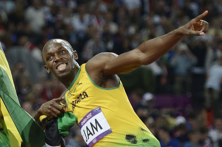 El clásico festejo de Usain Bolt, representando a Jamaica en los Juegos Olímpicos de Londres, en 2012