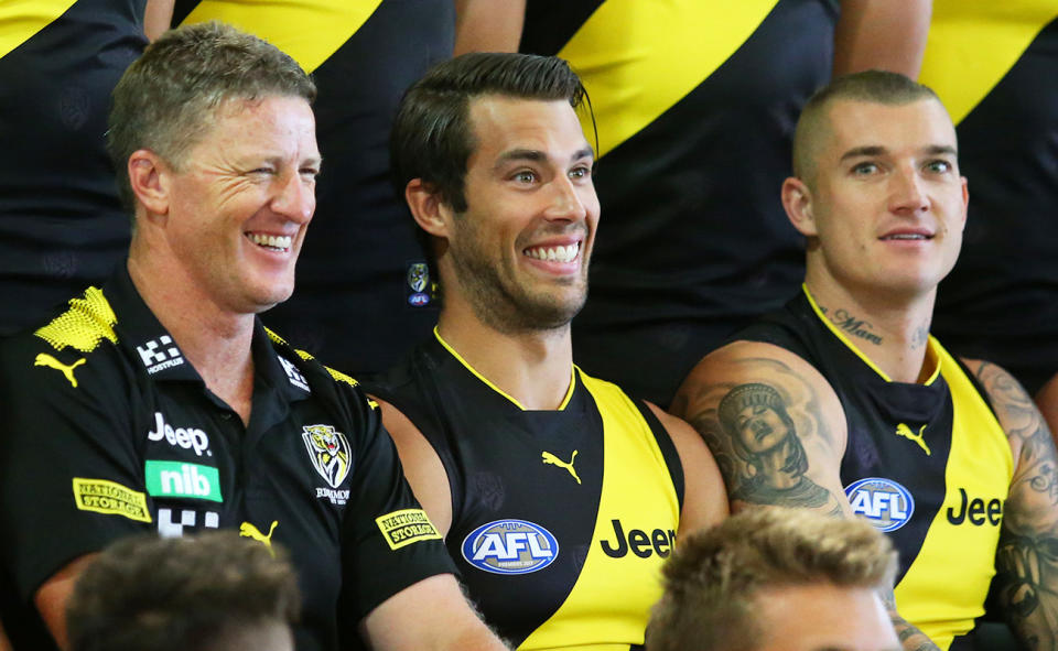 Damien Hardwick, Alex Rance and Dustin Martin, pictured here at Richmond in 2018.